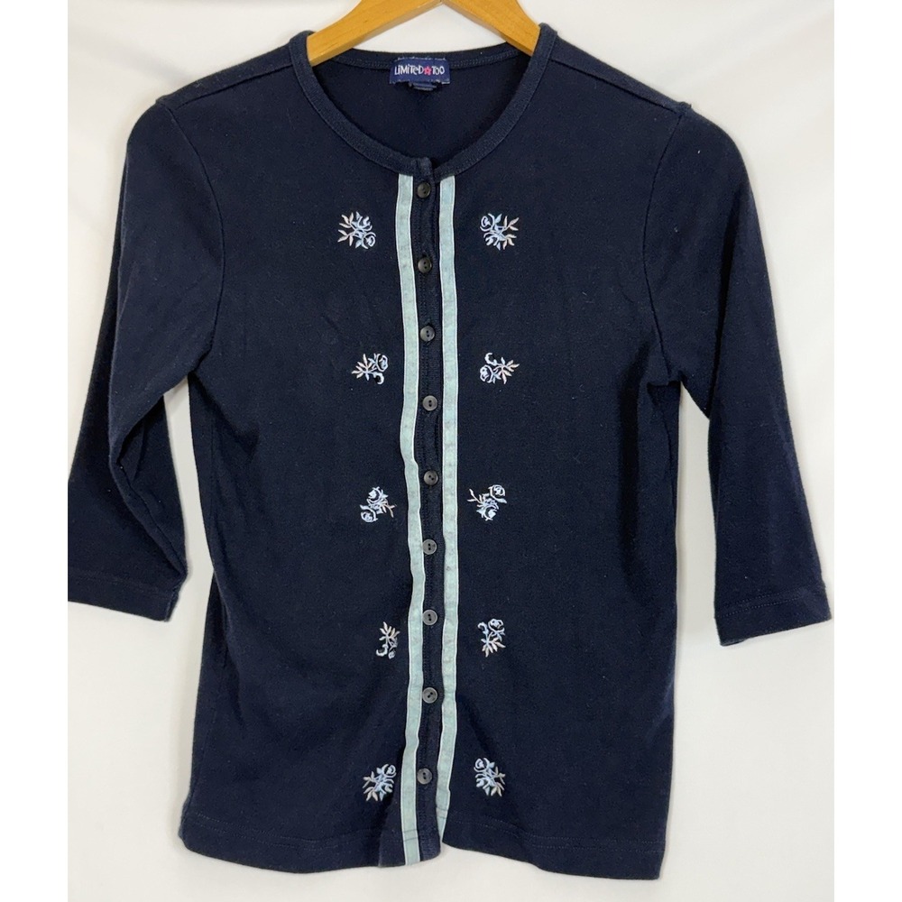 Vintage Y2K Limited Too Women's Navy Blue Cardigan Sweater Size XXL Flowers